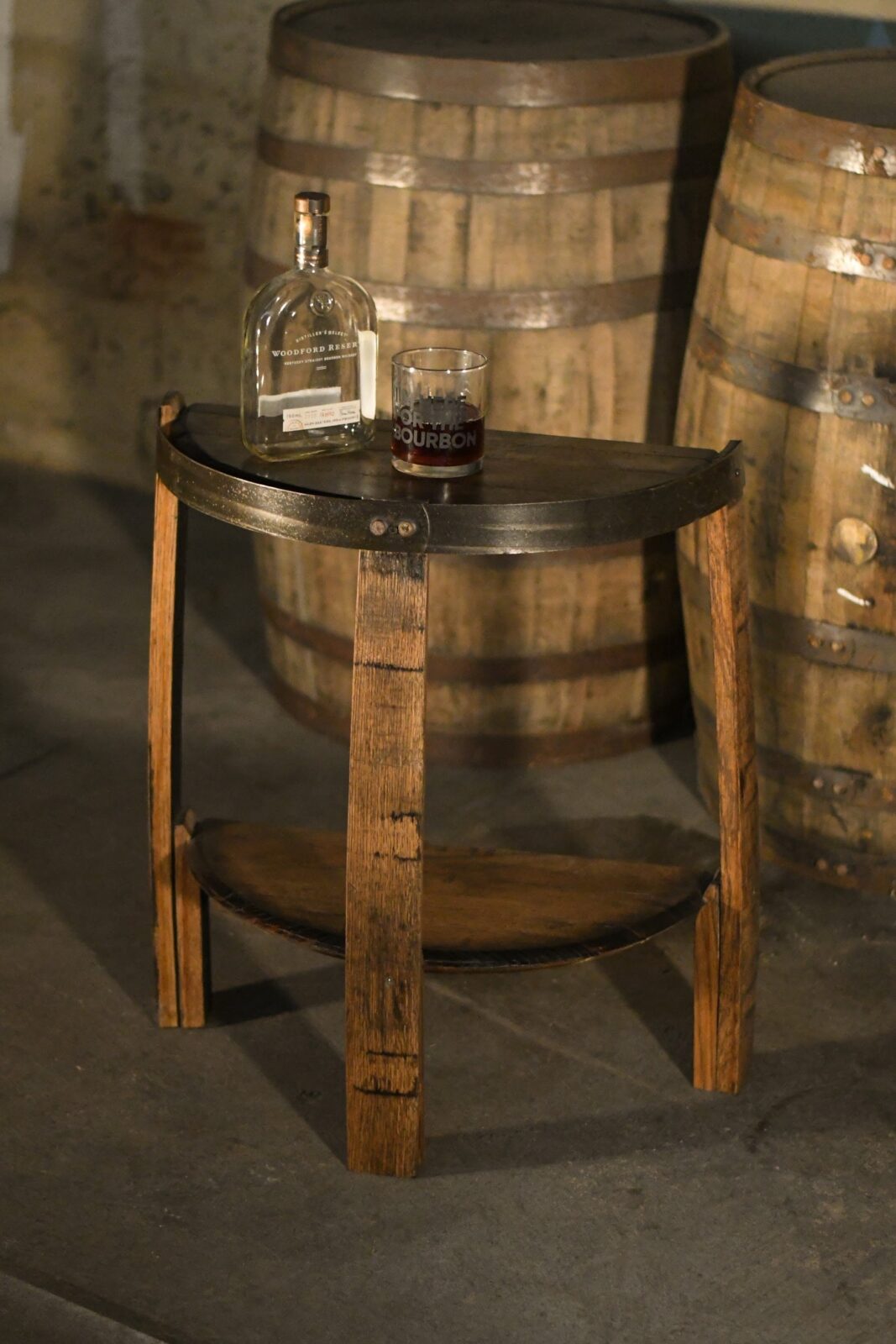 short whiskey barrel storage accent table